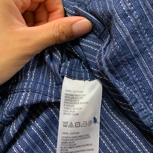 Tommy Bahama Shirt Mens M Medium Storm Blue White Isle Striped Button Up Cotton - Picture 6 of 10